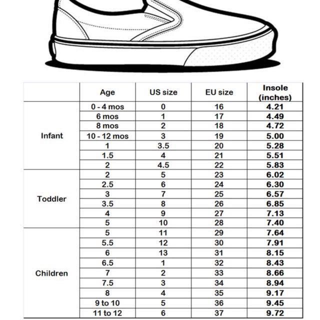 vans baby shoes size chart