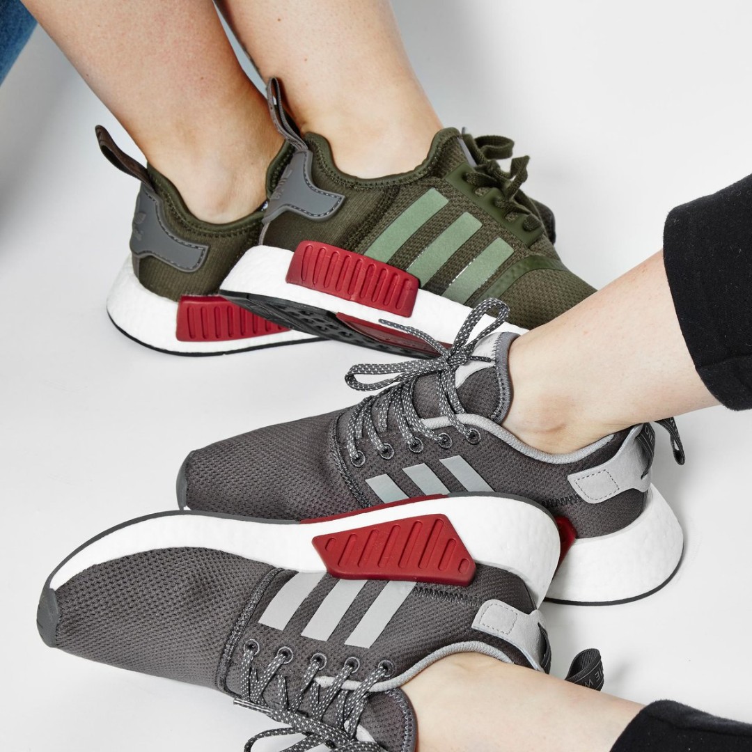 Exclusive Adidas NMD R2 Grey Maroon, Women's Fashion, Shoes on Carousell