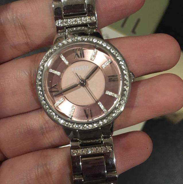 Fossil silver chain watch with diamante 