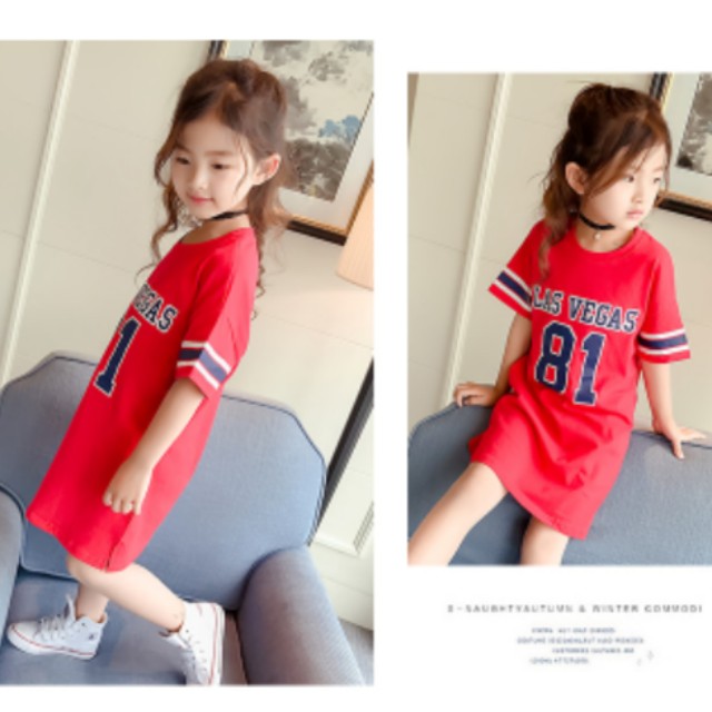 Las Vegas Red Tshirt Dress For Girls