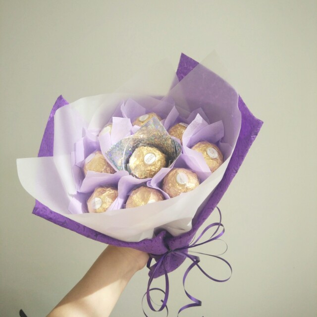 Purple Ferrero Rocher Chocolate Bouquet Design Craft Handmade Craft On Carousell