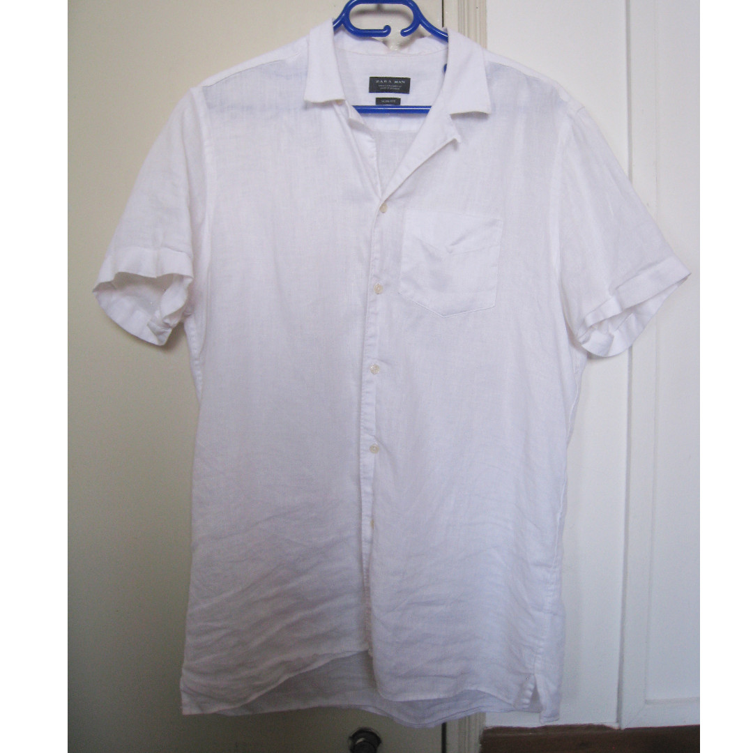 White Zara half linen shirt, Men's 