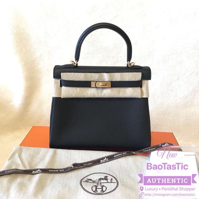 BNIB Hermes Kelly 25 Black Togo Retourne With Gold Stamp U Original Receipt