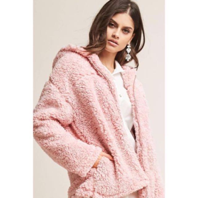 BRAND NEW Faux Fur Millennial Pink Kawaii Furry Hoodie Jacket with