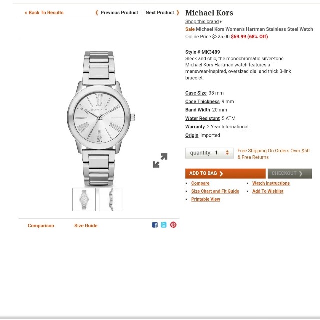 Michael Kors Watch Size Chart