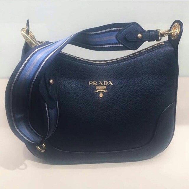 Prada 1BC052 Vitello Daino Shoulder Bag Baltico Navy Barang