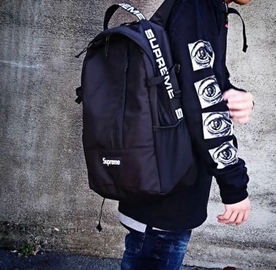 Supreme SS18 Logo Repeat Backpack, Men&#39;s Fashion, Bags & Wallets on Carousell