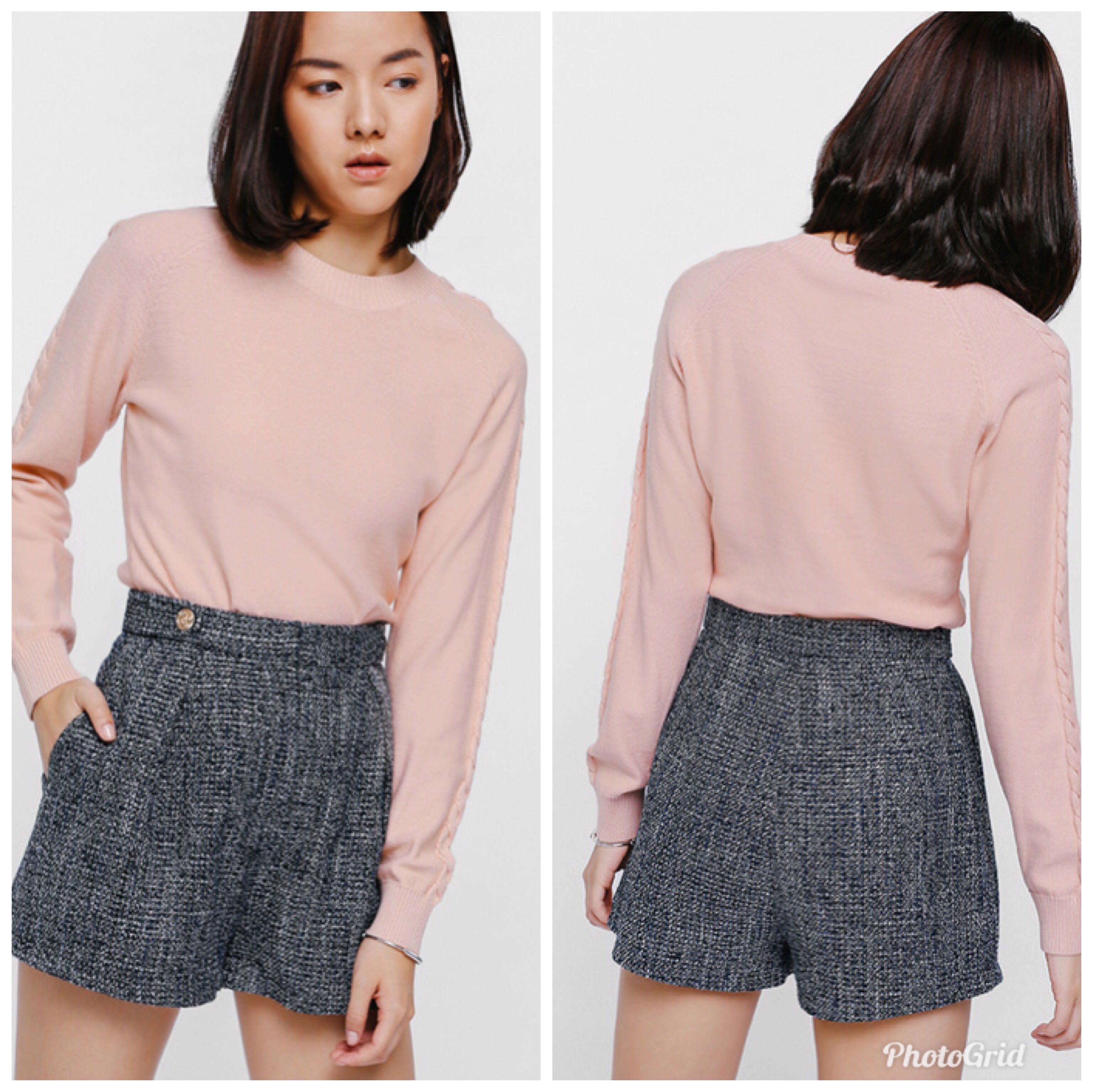 high waisted tweed shorts