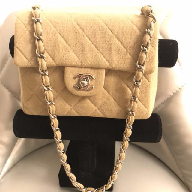 Vintage Mini Flap Classic Bag In Rare Orange Jersey By Chanel