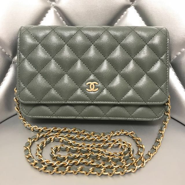 Chanel Wallet On Chain Caviar Leather Green With Little Sparkles Unused &  💯 Authentic‼️