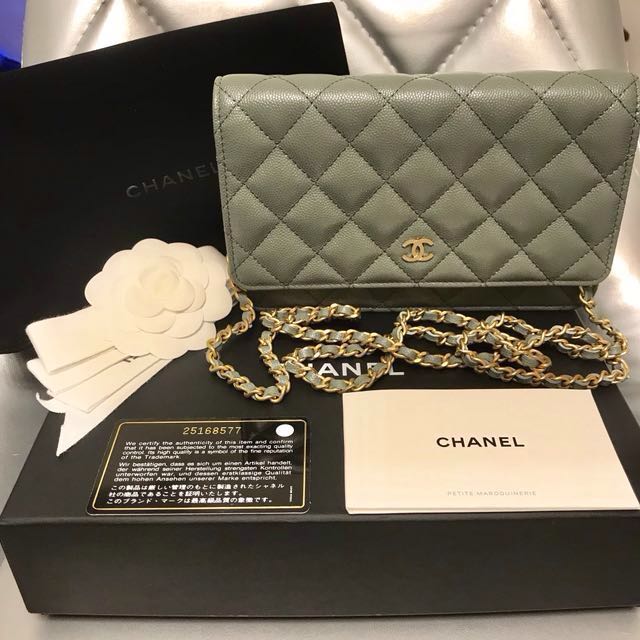 Chanel Wallet On Chain Caviar Leather Green With Little Sparkles Unused &  💯 Authentic‼️