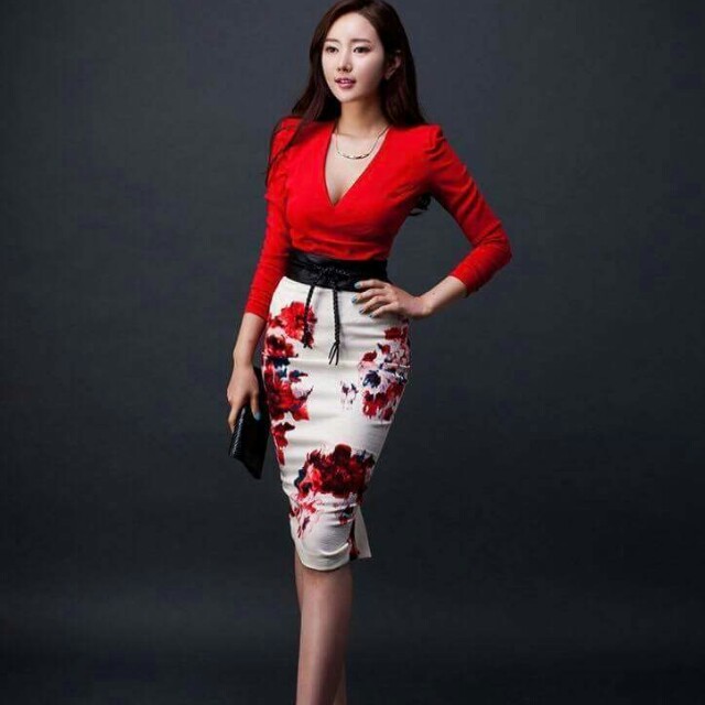 red formal skirt