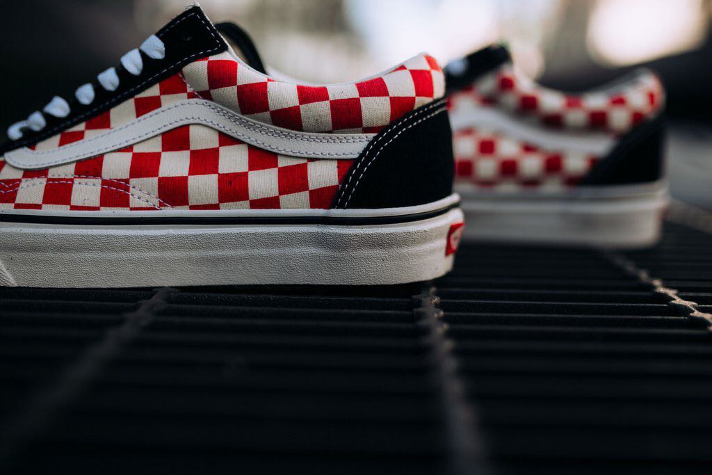 checkerboard vans old skool red