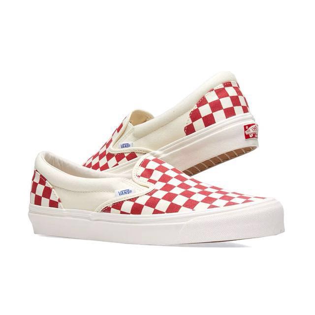 red and white checker vans