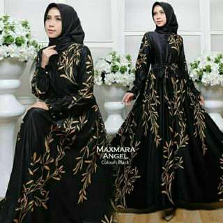 black and gold theme dress muslimah