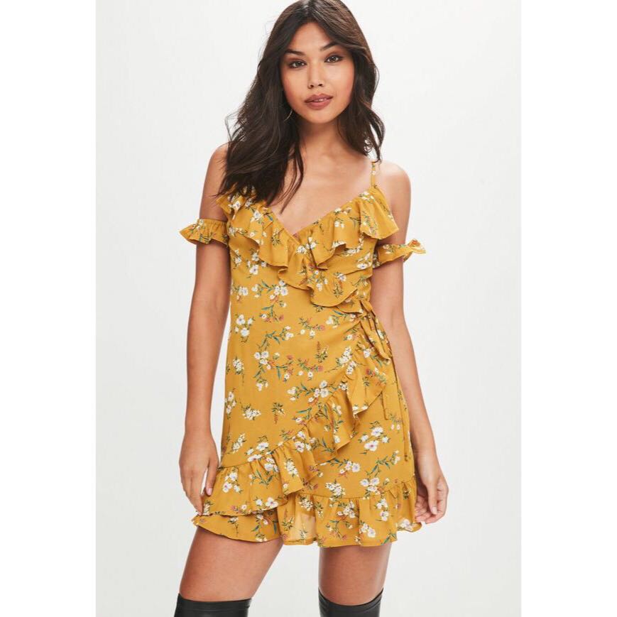 Missguided Cold Shoulder Tea Dress in Mustard Women s Fashion Tops Sleeveless on Carousell