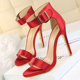 Dark Red ankle strap open toe heels sandals PRE ORDER