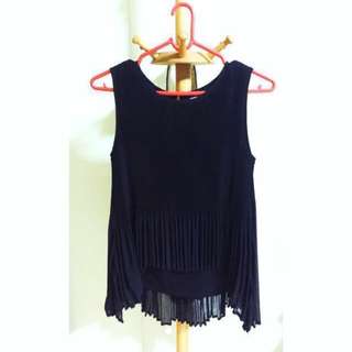 Pleated Top Black Uneven Hem