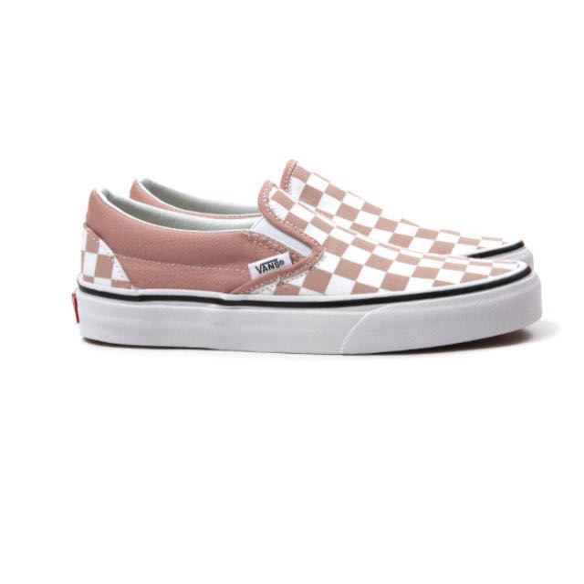 pink and white check vans