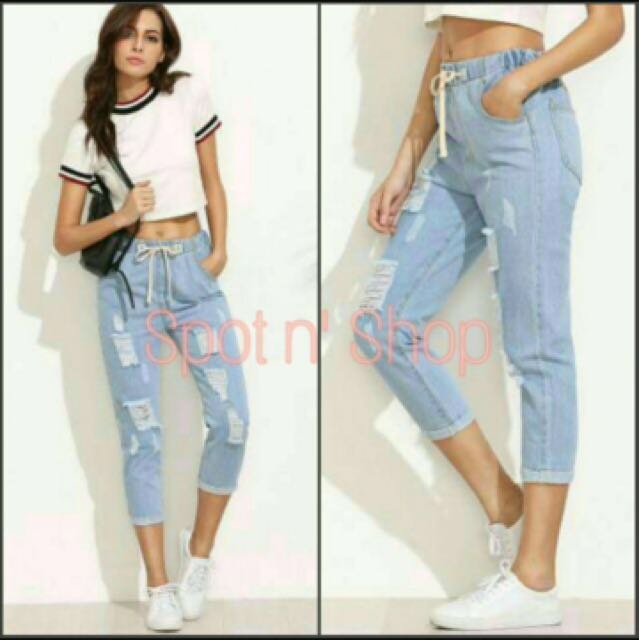 Garterized denim hot sale pants