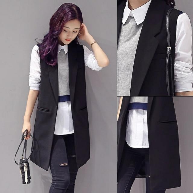 Korean Fashion Women S Formal Long Sleek Black Vest With Pockets Women S Fashion Clothes Outerwear On Carousell
