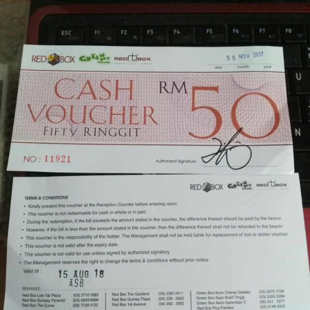 Redbox Greenbox Karaoke Cash Voucher, Tickets & Vouchers, Store Credits