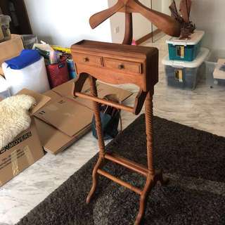 Wood valet stand clothes with drawer 