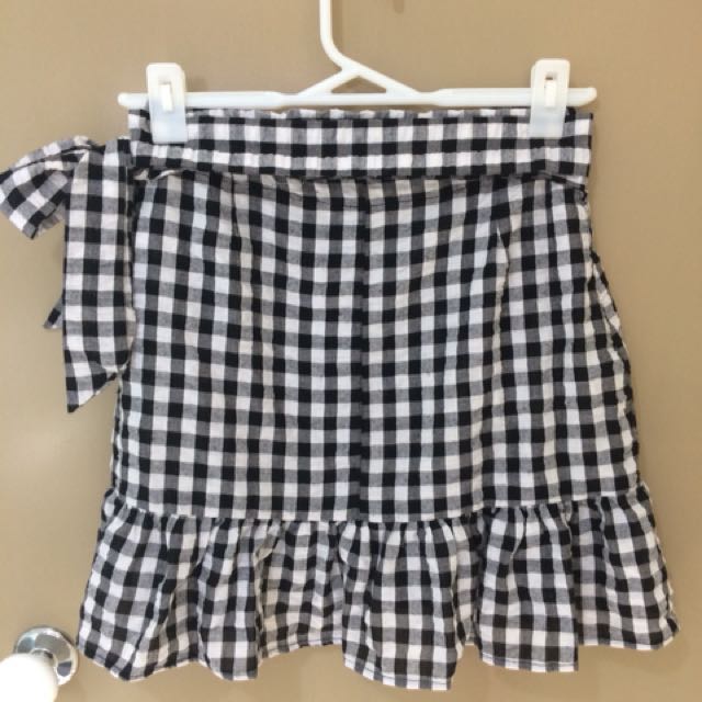 black and white checkered wrap skirt
