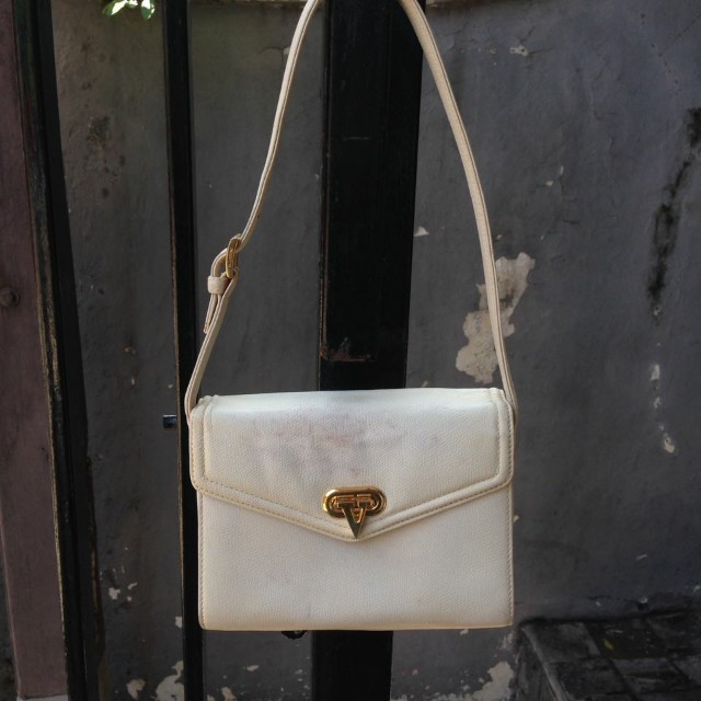 white leather handbag