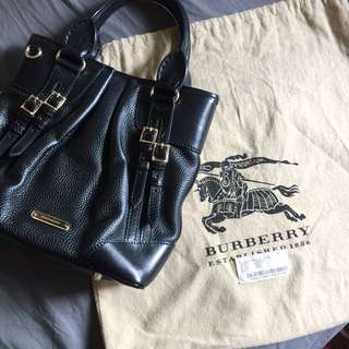 BURBERRY Bridle Calfskin House Check Large Whipstitch Tote Dark