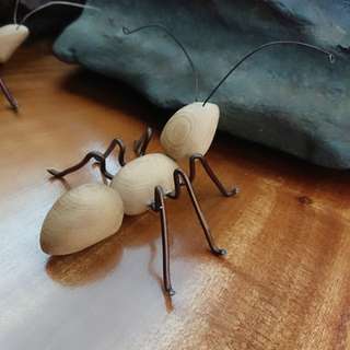 手工制作 勤奋蚂蚁 木头 铜线