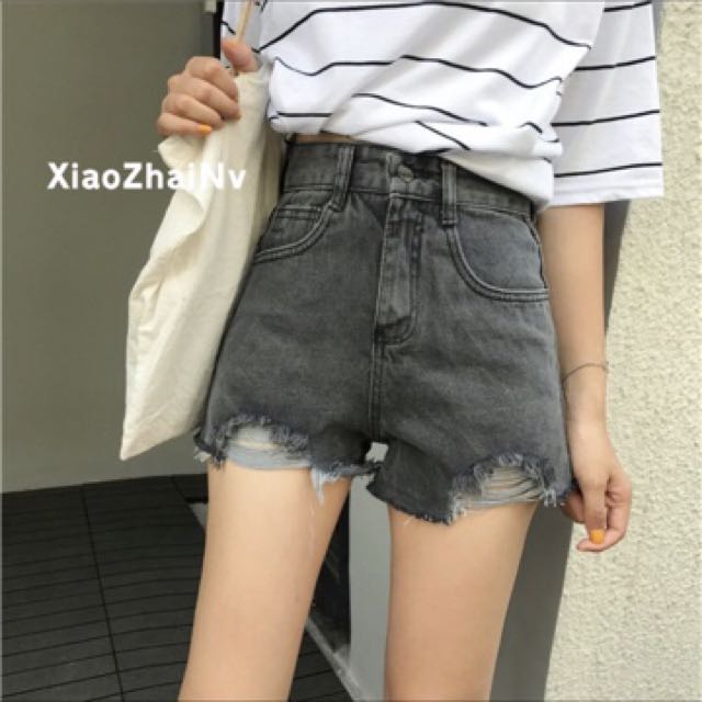 grey high waisted denim shorts