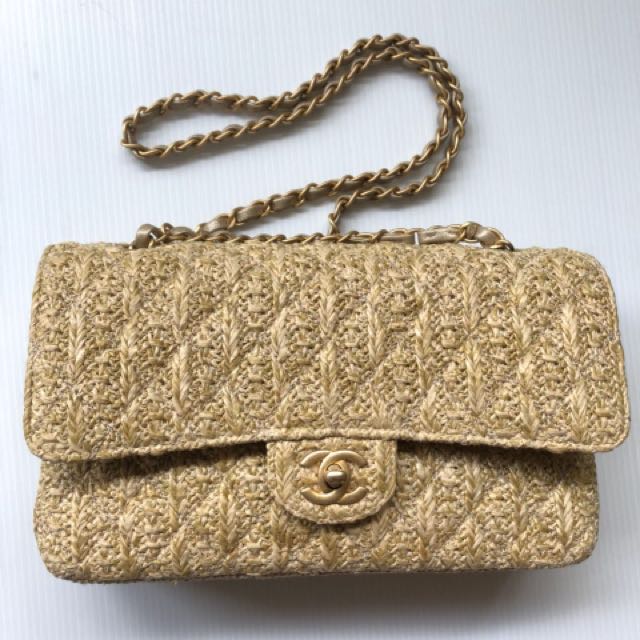 Chanel Bag Chanel Medium beige tweed rattan ghw 249 Db card holo box