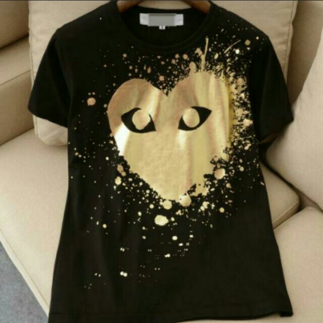 cdg black shirt gold heart