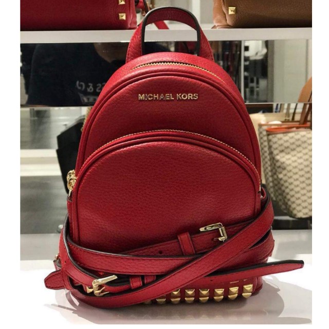 Michael Kors Mini Abbey Studded Backpack in Leather (RED), Women's Fashion,  Bags & Wallets, Purses & Pouches on Carousell