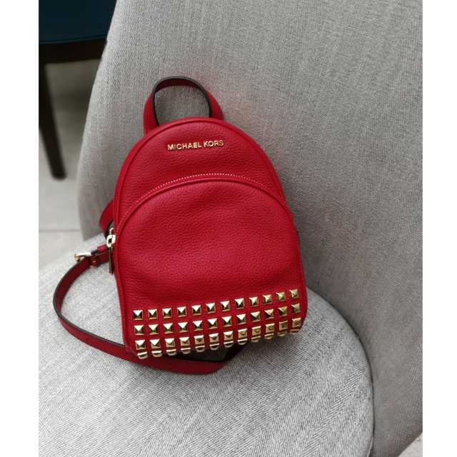 Michael Kors Mini Abbey Studded Backpack in Leather RED