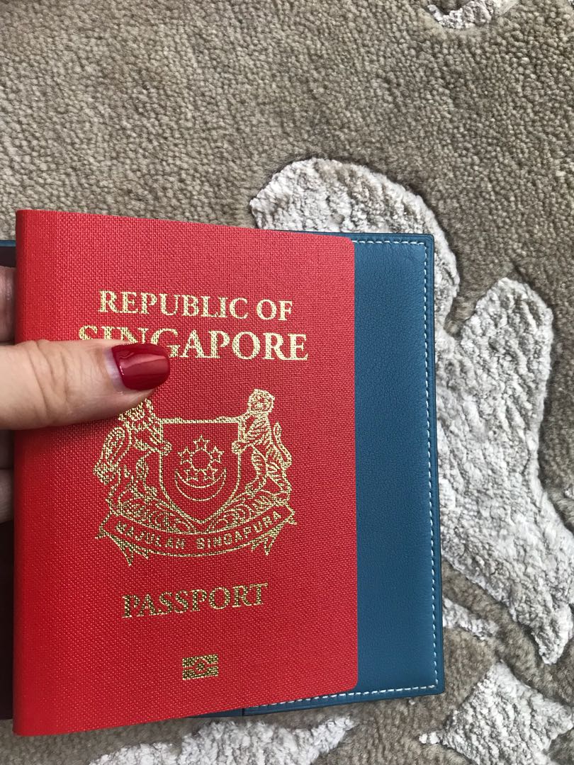 Designer Hermes Agenda Passport Holder GM Blue Jean Mysore goat skin