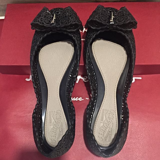 Price reduced Brand New Authentic Salvatore Ferragamo Nilly Jelly Bow Ballerina Flat Black Size 7 Women s Fashion Footwear Flats on Carousell