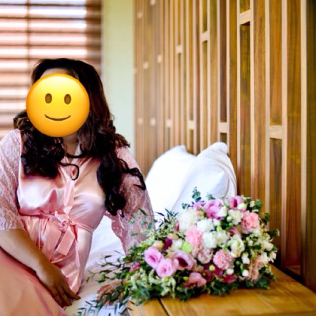 Silk Bridal Robe with train (Category: Evening dresses & gowns) located in Marikina City. Submitted by bbbiancsss (Listing ID 156597327, Image 2). Description: Pink Silk Bridal Robe with train With “bride” embroidery at the back Used during my wedding Fits L-XL .