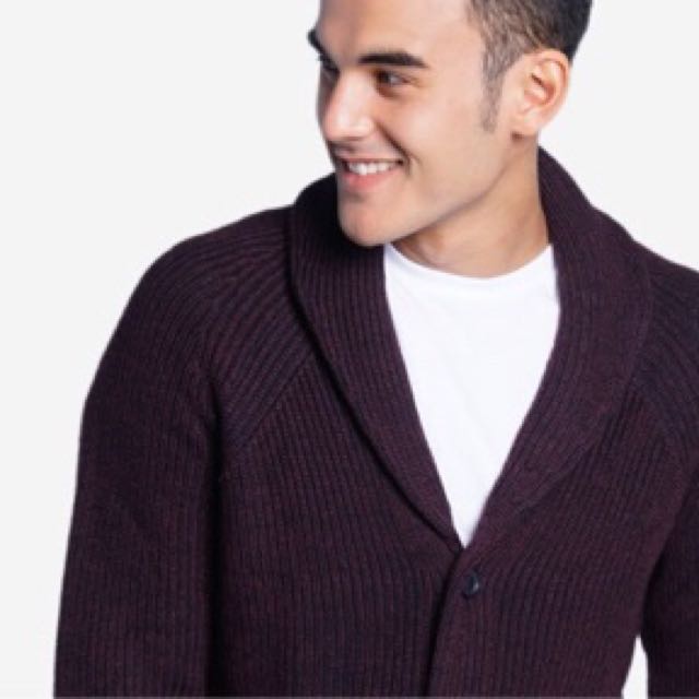 mens chunky knit shawl collar cardigan