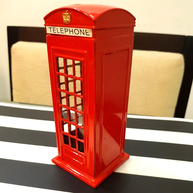Uk London Telephone Booth Metal Money Box Coin Bank Furniture Photo