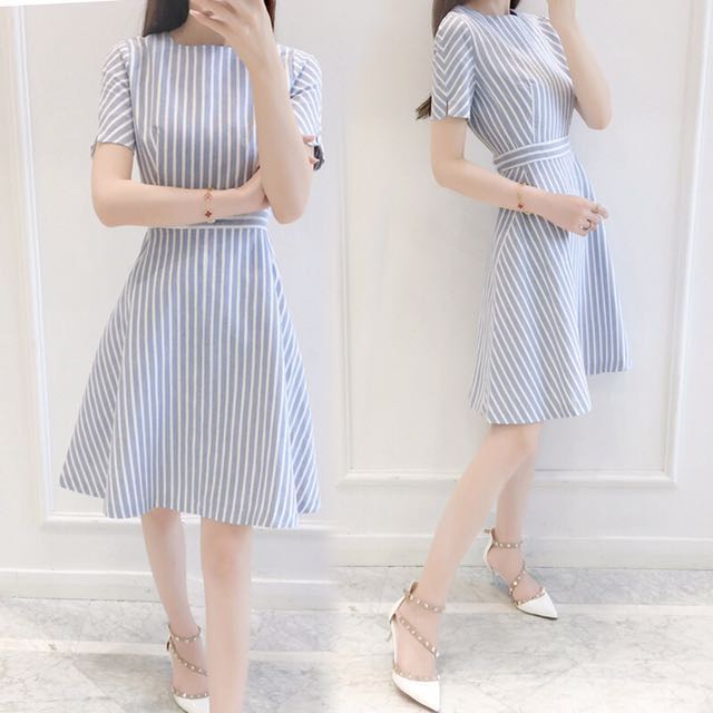 Stripe Dress Short Sleeve Korean Kpop Jpop Trend Fashion Woman