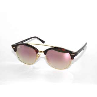 有保固🦁RAYBAN RB4346 RAY-BAN CLUBROUND DOUBLE BRIDGE 雷朋代購美國歐美夏天必備法國炫彩鏡片度假獨家海灘沙灘海邊派對反光金框圓形镜太陽眼鏡墨鏡