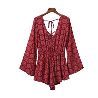 Red Bohemian Romper