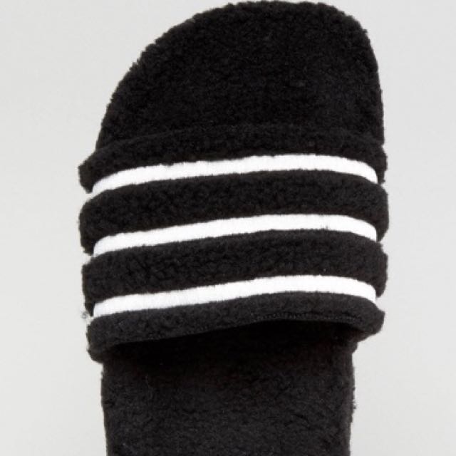 Adidas Originals Adilette Furry Slider Sandals Women s Fashion Footwear Flipflops and Slides on Carousell