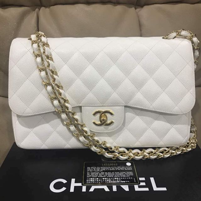 Chanel jumbo online white caviar