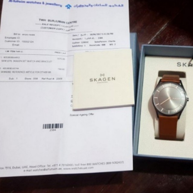 Preloved Skagen Mens watch (Category: Men's Watches) located in Manila. Submitted by enzos_preloved_stuff (Listing ID 156783530, Image 2). Description: Good As New! Newly changed battery. That watch is a limited edition from Dubai. I bought it at Mall of the Emirates for the price of 14,000 pesos. The box is included, receipt,warranty paper and instructions. The price is already discounted. :-) #freedelivery Manila area only.