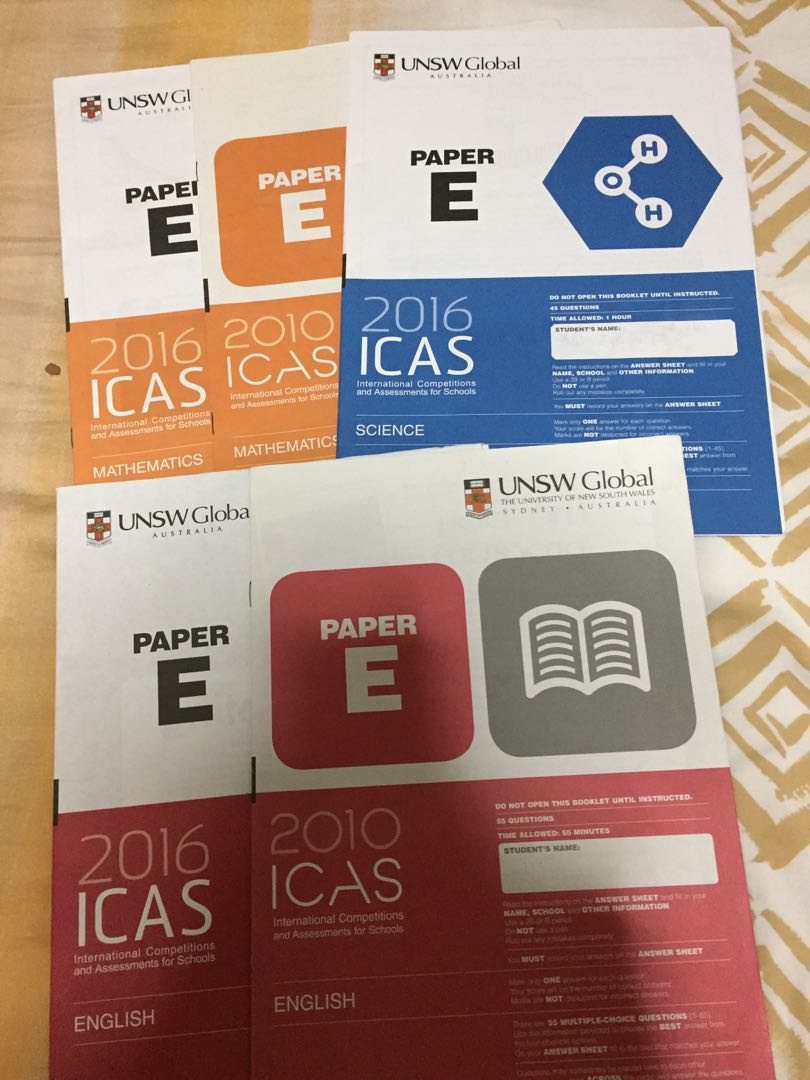 UNSW Australia ICAS paper E (primary 6) set of 5 papers, English, Maths