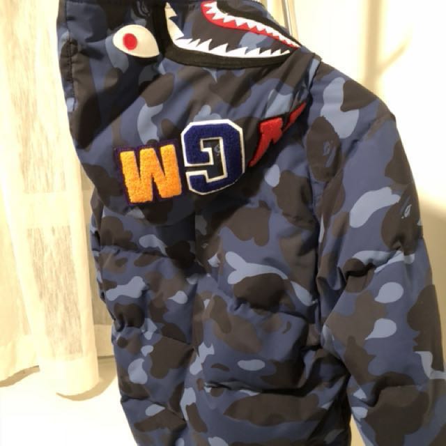 color camo shark hoodie down jacket