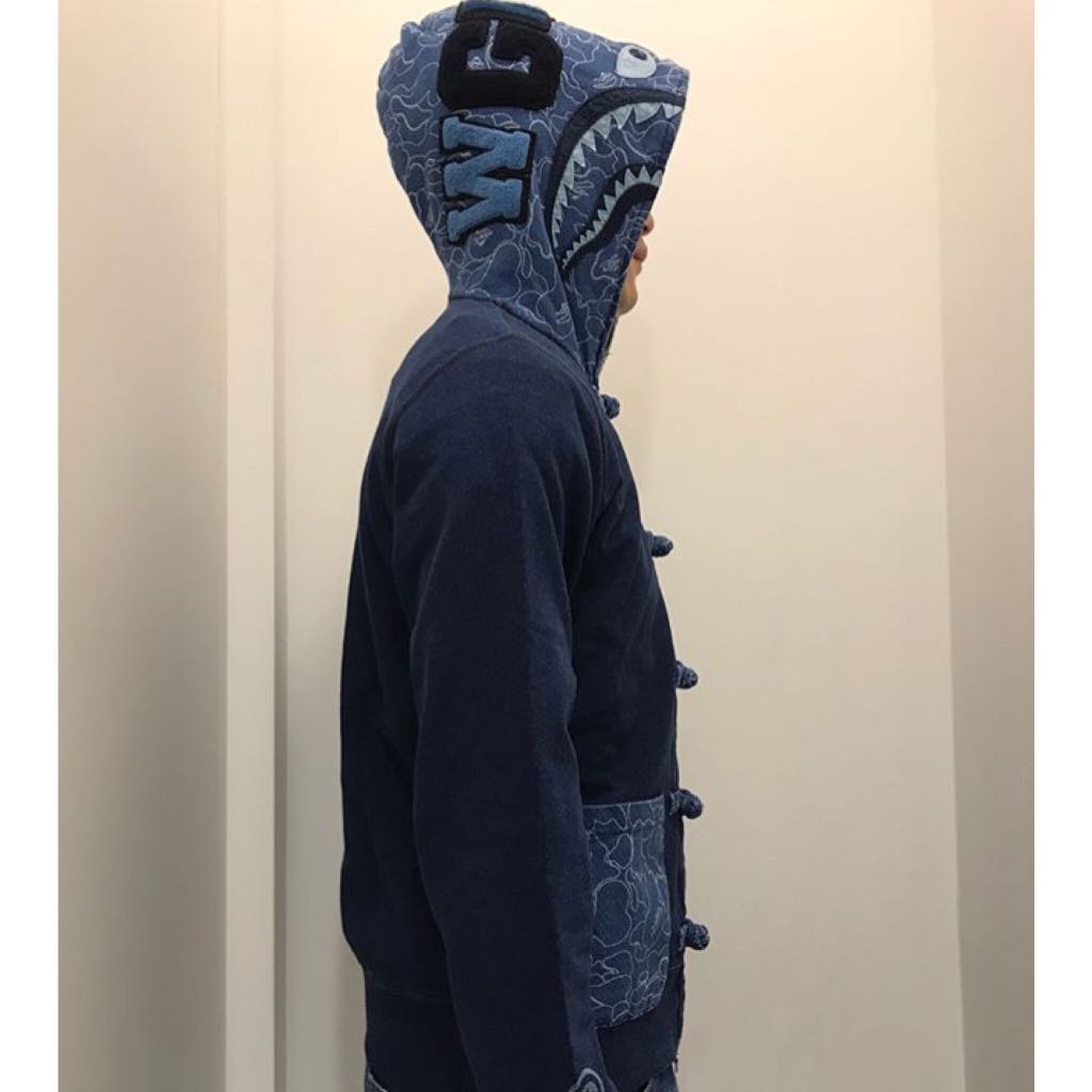 bape indigo shark hoodie